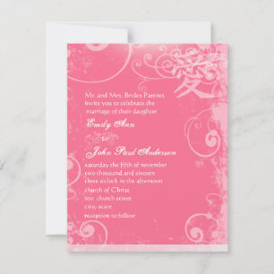 Invitación Pequeño 4 x 5 Kanji rosa Boda de Swirl Love