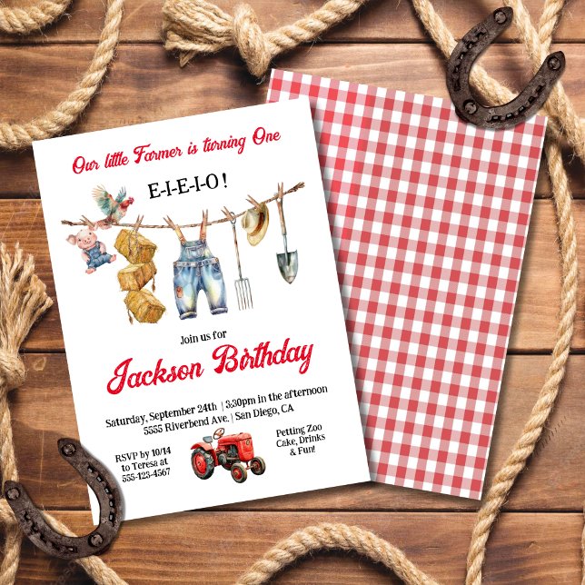 Invitación Pequeño agricultor Clothesline Primer Fiesta de Cu (Subido por el creador)