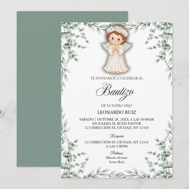 Invitación Pequeño Ángel Español  (Anverso / Reverso)