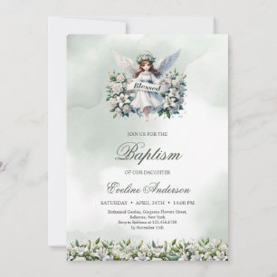 Invitación Pequeño ángel lindo con cinta Blesses Bautismo