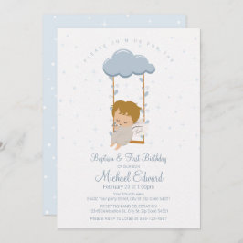 Invitación Pequeño Ángel, primer cumpleaños y bautismo