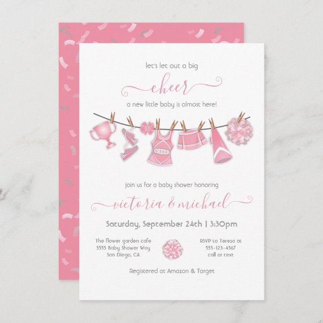 Invitación Pequeño animador Baby Shower Clothesline (Anverso / Reverso)