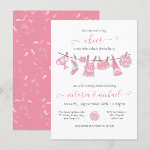 Invitación Pequeño animador Baby Shower Clothesline