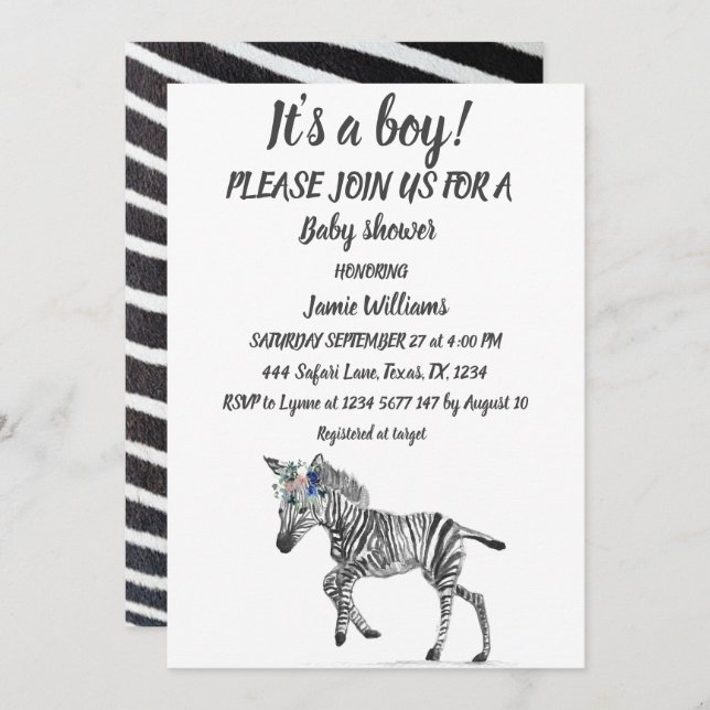 Invitación Pequeño animal de estampado de zebra Safari Jungla (Anverso / Reverso)