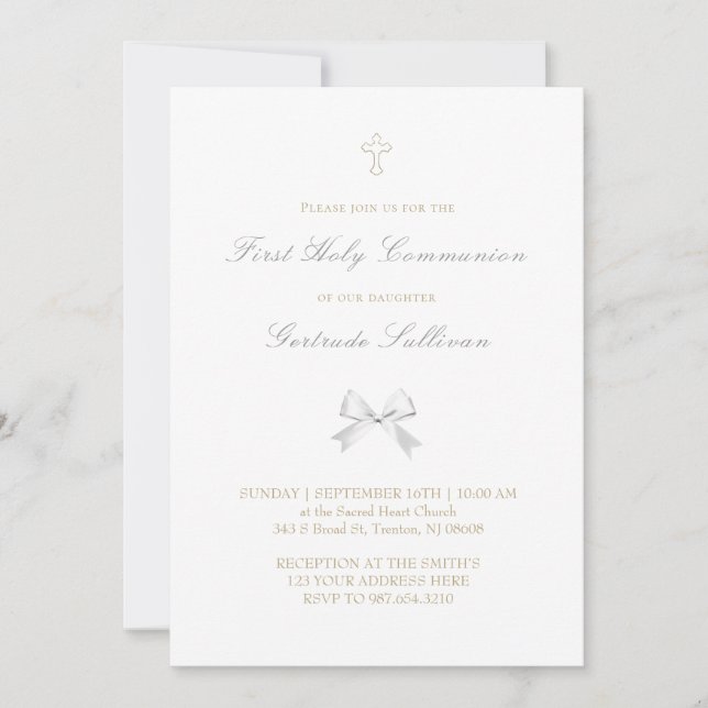 Invitación pequeño arco blanco Primera comunión sagrada (Anverso)