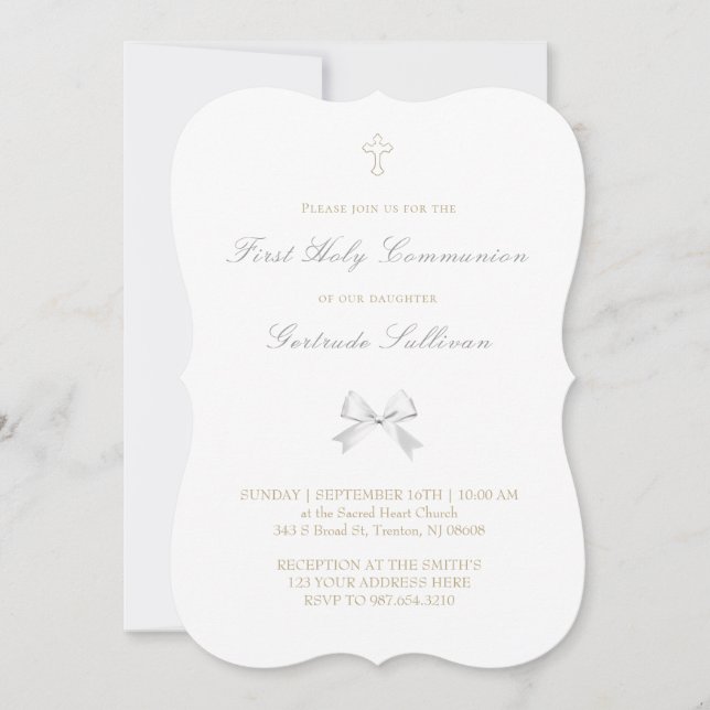 Invitación pequeño arco blanco Primera comunión sagrada (Anverso)
