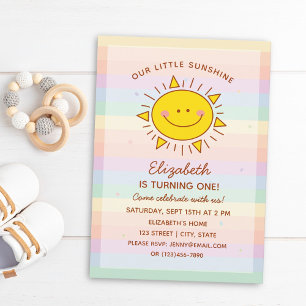 Invitación Pequeño arcoiris lindo sol bebé primer cumpleaños