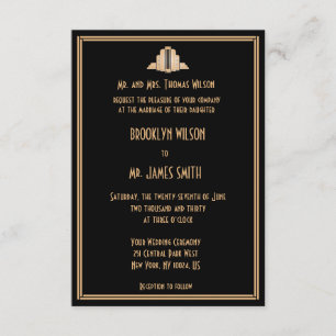 Invitación Pequeño Art Decó Negro Gran Boda Gatsby Invita