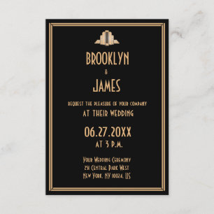 Invitación Pequeño Art Deco Negro Gran Gatsby Wedding Invita