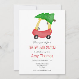 Invitación Pequeño auto rojo con Baby Shower en árbol de Navi
