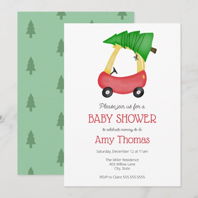 Invitación Pequeño auto rojo con Baby Shower en árbol de Navi (Anverso / Reverso)