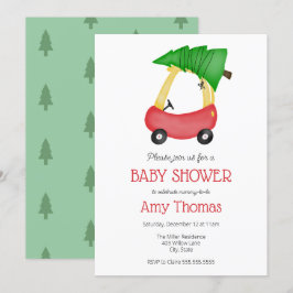 Invitación Pequeño auto rojo con Baby Shower en árbol de Navi