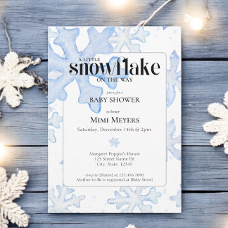 Invitación Pequeño Baby Shower acuarela de invierno con copo 