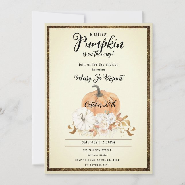 Invitación Pequeño Baby Shower de caída de calabaza (Anverso)