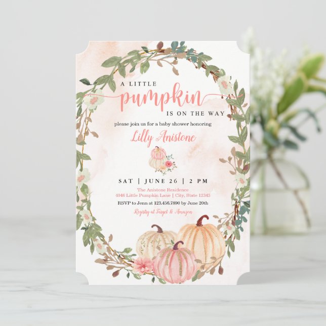 Invitación Pequeño Baby Shower de caída de calabaza (Anverso de pie)