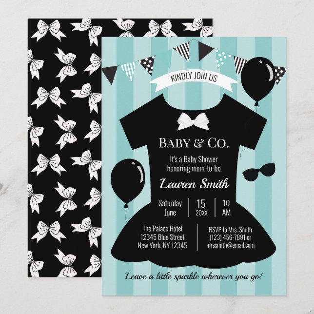 Invitación Pequeño Baby Shower de color negro (Anverso / Reverso)