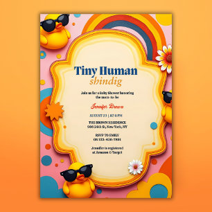 Invitación Pequeño Baby Shower de duelo de goma retro humano