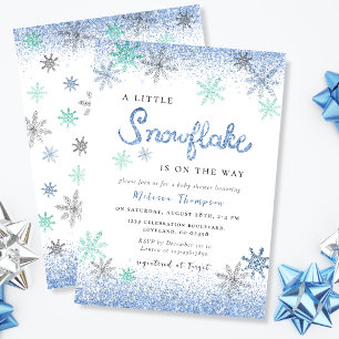 Invitación Pequeño Baby Shower de invierno con copo de nieve