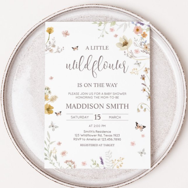 Invitación Pequeño Baby Shower de primavera botánica de flore (Botanical Spring Little Wildflower Baby Shower Invitation
)