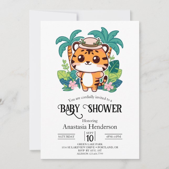 Invitación Pequeño Baby Shower digital de tigre mágico (Anverso)