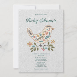 Invitación Pequeño Baby Shower floral de color pájaro