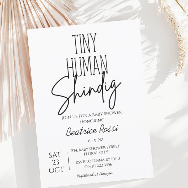 Invitación Pequeño Baby Shower moderno neutral de cambio huma (Tiny Human Shindig Baby Shower Invitation)