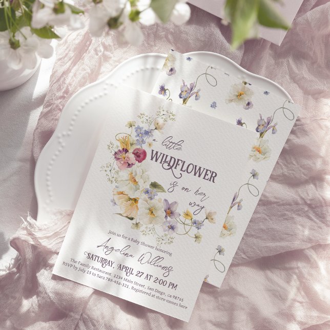 Invitación Pequeño Baby Shower morado rústico de flores silve (Subido por el creador)