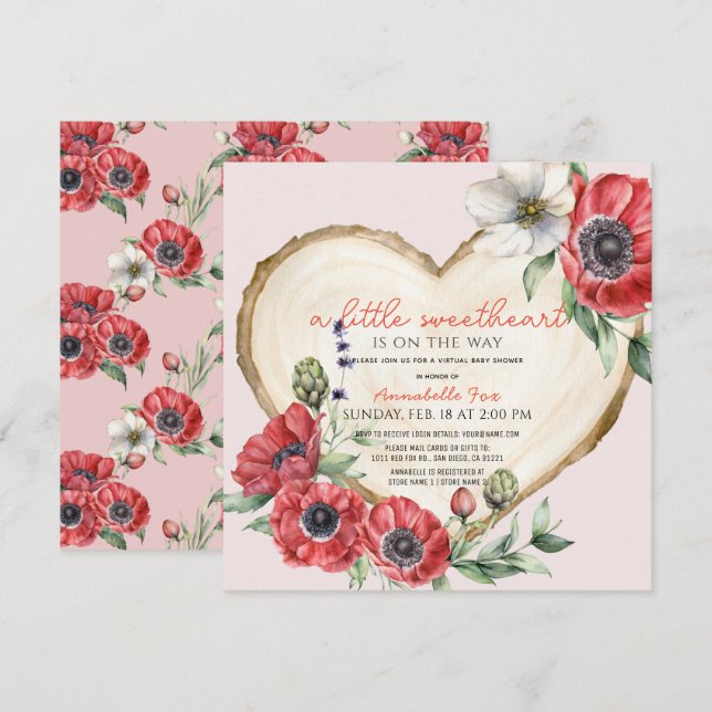 Invitación Pequeño Baby Shower virtual de fragmento de madera (Anverso / Reverso)