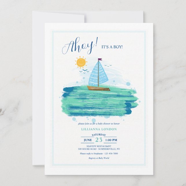Invitación Pequeño barco de vela Baby Shower (Anverso)