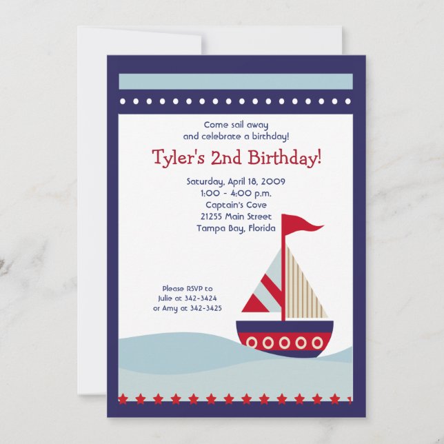 Invitación Pequeño barco de vela Bote Nautical Cumpleaños 5x7 (Anverso)