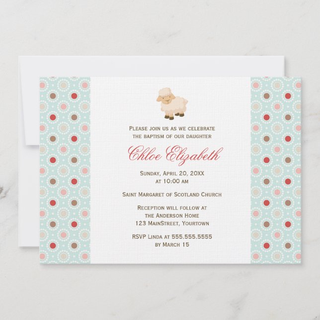 Invitación Pequeño bautismo del cordero (Anverso)