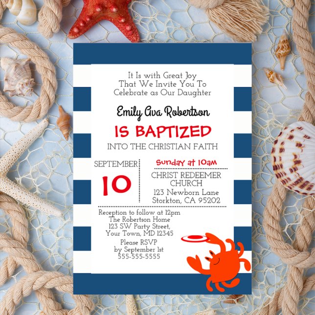 Invitación Pequeño bautismo personalizado de cangrejo náutico (Subido por el creador)