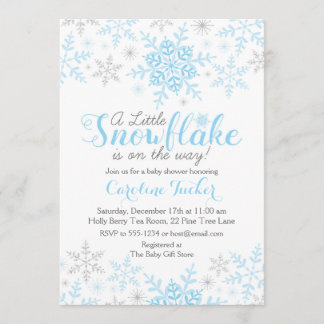 Invitación Pequeño bebé de copo de nieve niño ducha Plata azu