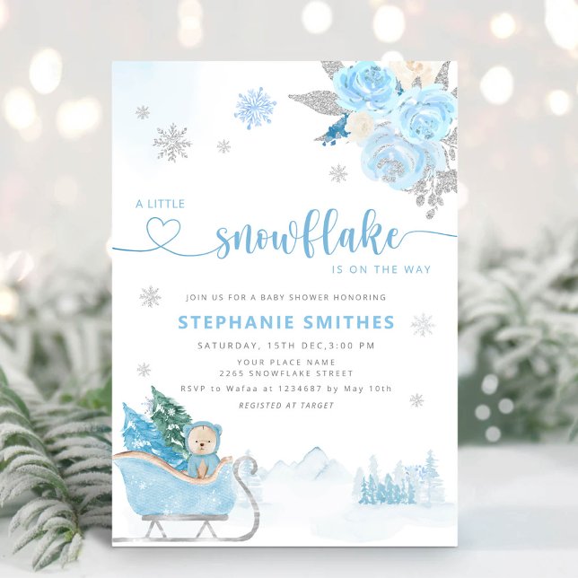 Invitación Pequeño bebé de copo de nieve Teddy Bear Winter Bo (Subido por el creador)