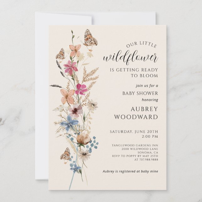 Invitación Pequeño bebé de flores silvestres en el Baby Showe (Anverso)
