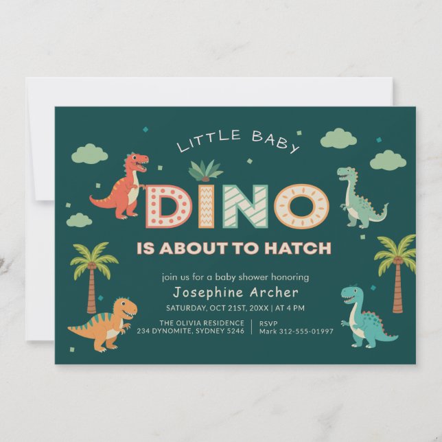 Invitación Pequeño Bebé Dino a punto de Eclosionar Fiesta de  (Anverso)