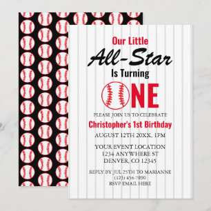 Invitación Pequeño Béisbol All Star 1er Cumpleaños