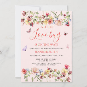 Invitación Pequeño Bicho En Camino Jardín Rosa Dulce Celebrac