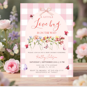 Invitación Pequeño Bicho En Camino Pink Wildflower Baby Showe