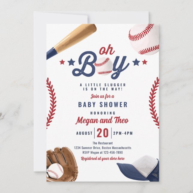 Invitación Pequeño Bloguero De Béisbol En Camino A Baby Showe (Anverso)