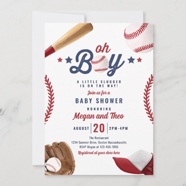 Invitación Pequeño Bloguero De Béisbol En Camino A Baby Showe (Anverso)