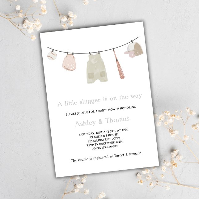 Invitación Pequeño Bloguero En Camino De Baby Shower De Béisb (baseball little slugger on the way baby shower invitation gender neutral cute sports baby shower)