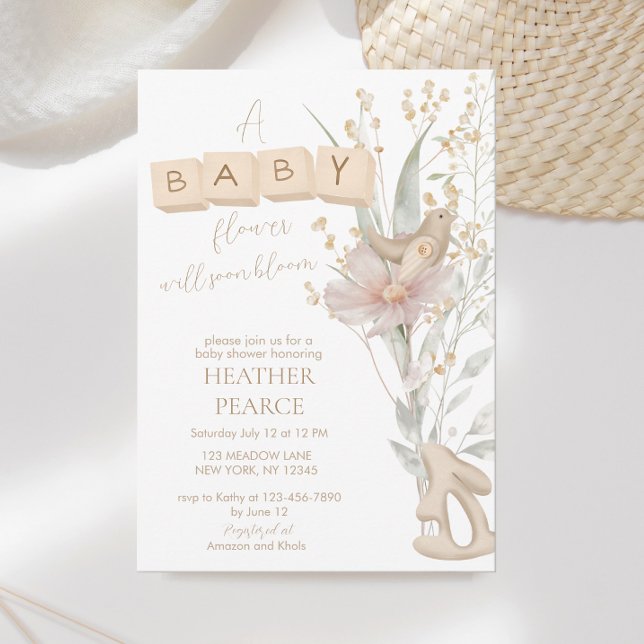 Invitación Pequeño bloque de madera de flores en Baby Shower (Subido por el creador)