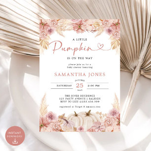 Invitación Pequeño Boho de calabaza rosa Pampas Grasa Baby Sh