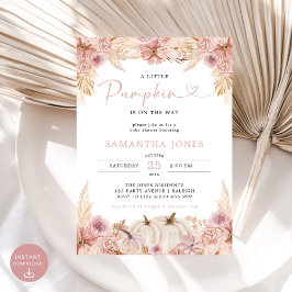 Invitación Pequeño Boho de calabaza rosa Pampas Grasa Baby Sh