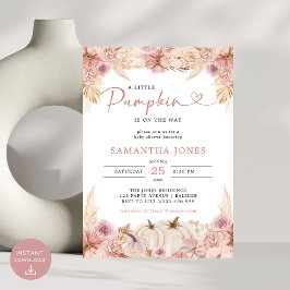 Invitación Pequeño Boho de calabaza rosa Pampas Grasa Baby Sh