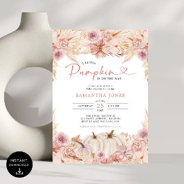 Invitación Pequeño Boho de calabaza rosa Pampas Grasa Baby Sh