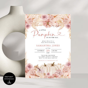 Invitación Pequeño Boho de calabaza rosa Pampas Grasa Baby Sh