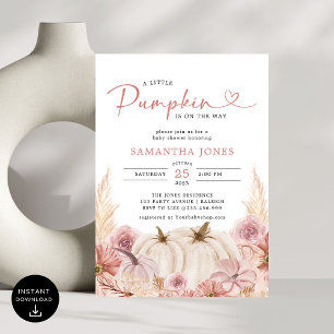 Invitación Pequeño Boho de calabaza rosa Pampas Grasa Baby Sh