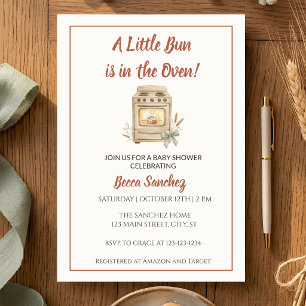 Invitación Pequeño Bollo en el Horno Acuarela Shower de Bebé